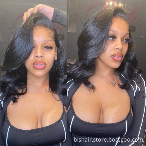 BIS Short 4x4 Frontal Lace Body Wave Bob Wigs With Brazilian 150 Density Transparent Lace Closure Wigs Hair For Black Woman